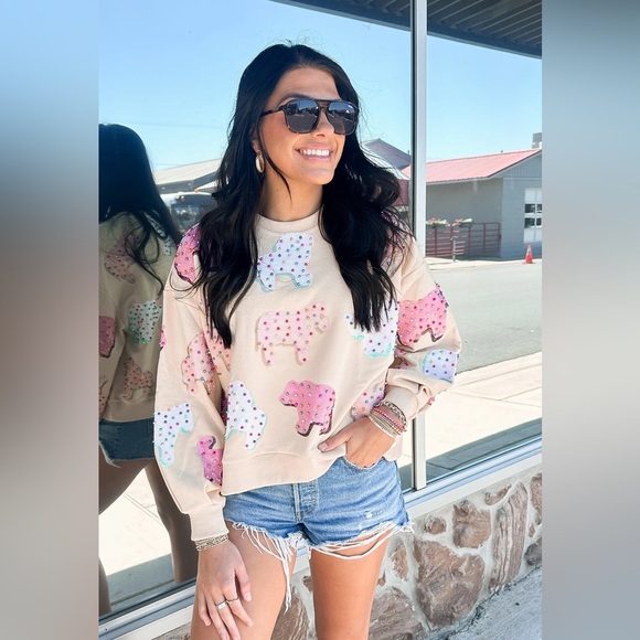 QUEEN OF SPARKLES Sequin ANIMAL CRACKERS Sweatshirt NWT SMALL - Picture 3 of 3